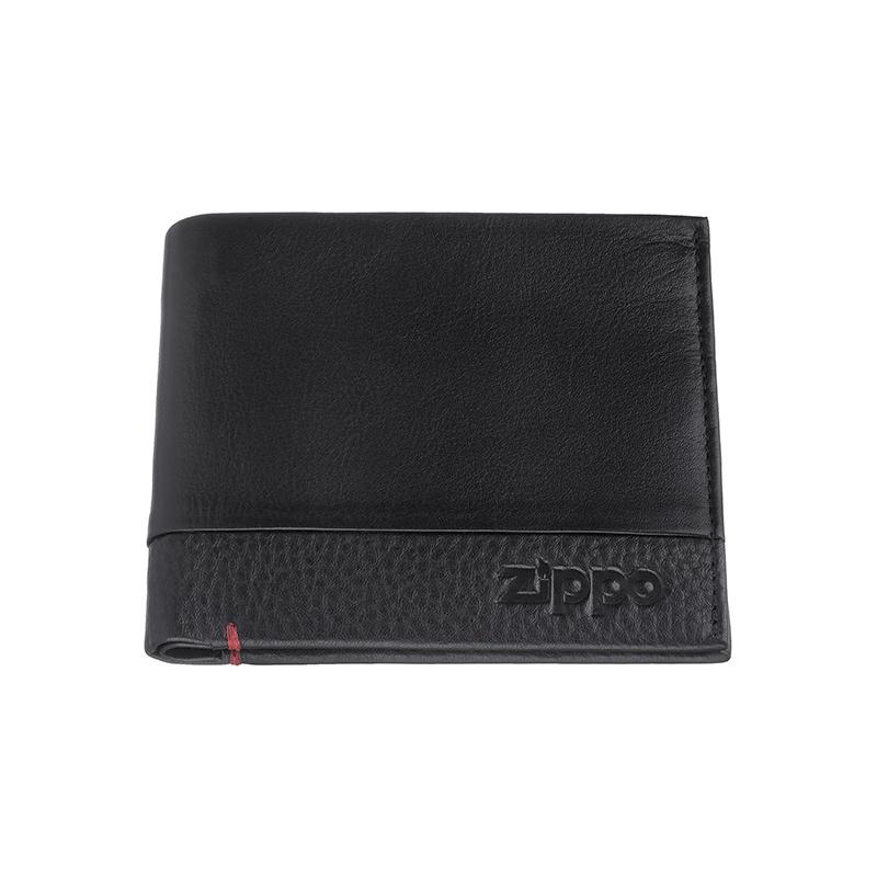 Zippo Brieftasche BI-Fold echtes schwarz Nappa-Leder Geldbörse 