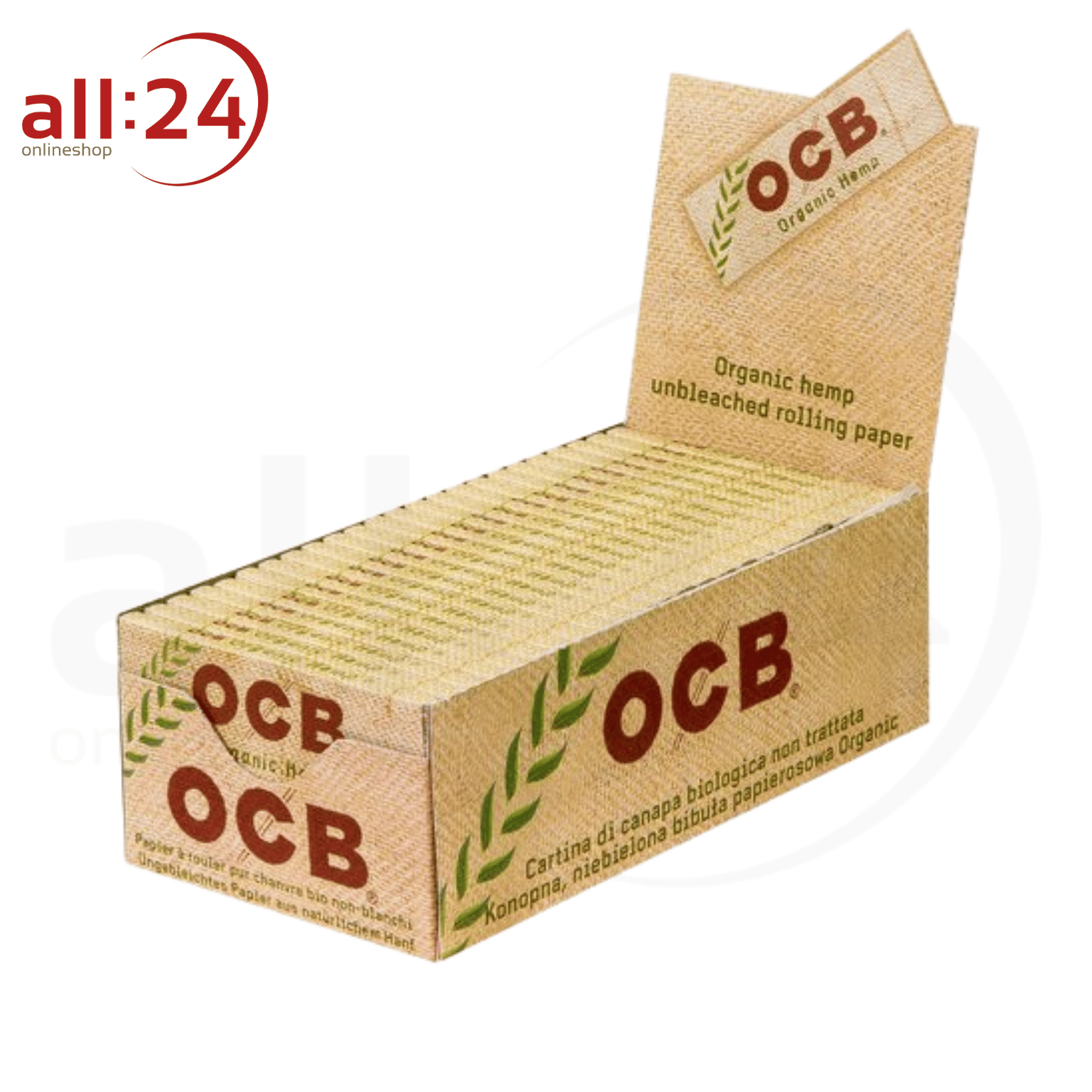 BOX OCB Organic Hemp Kurz Zigarettenpapier, 50 Stück 