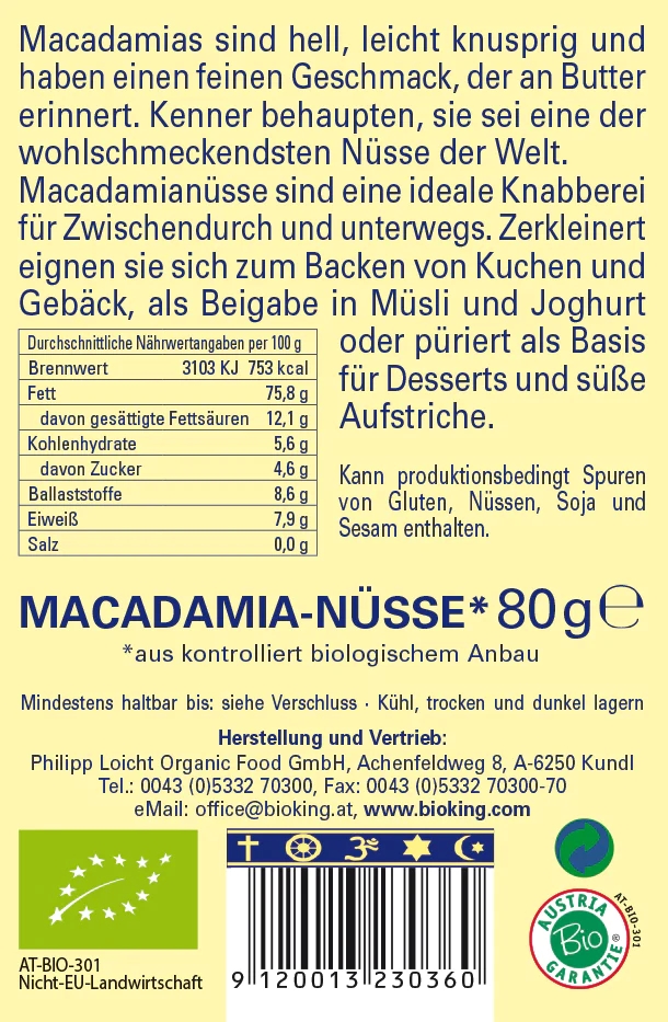 BioKing Bio Macadamia, 80g-200g 200g