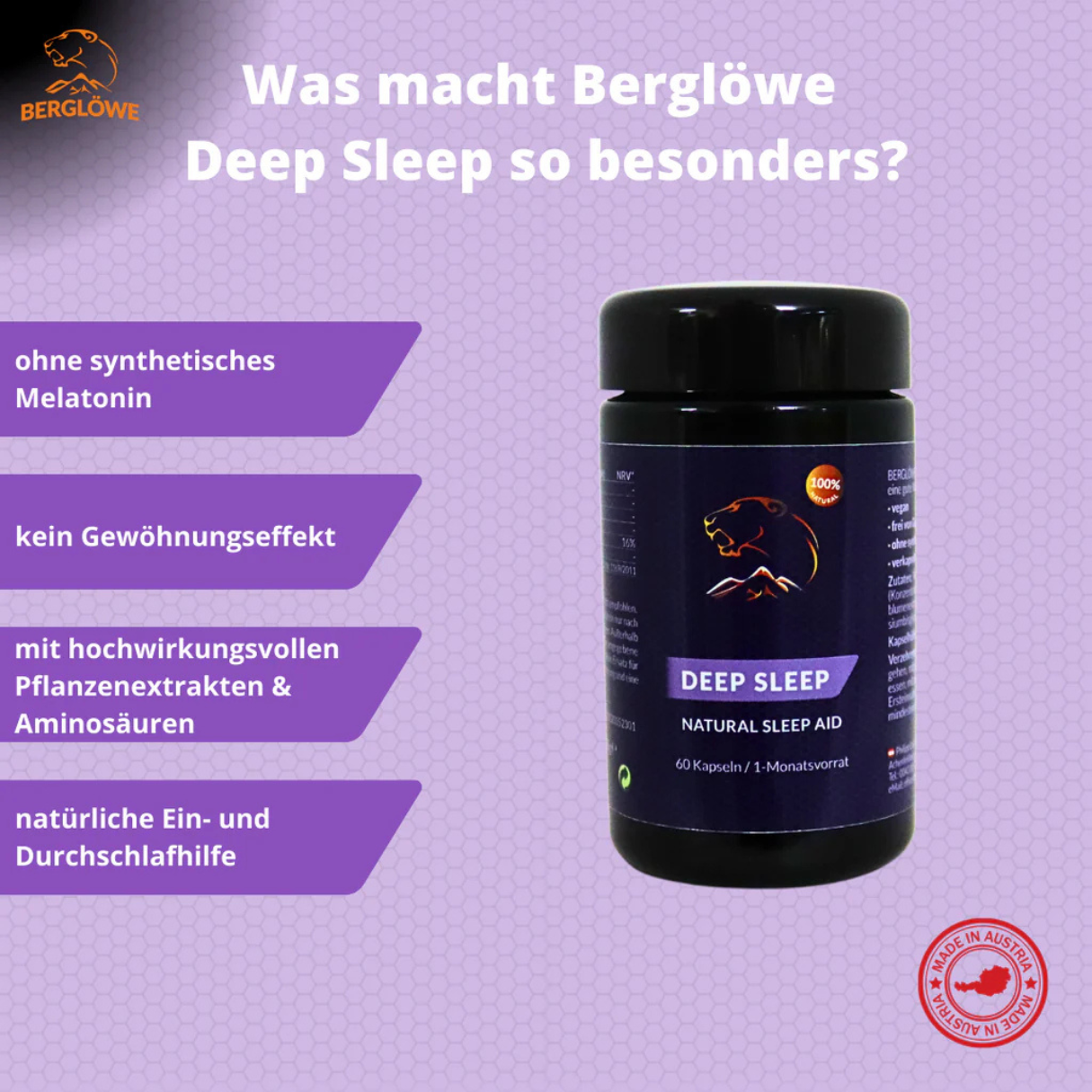 Berglöwe Deep Sleep Kapseln Natürliche Schlafhilfe 60 Stück 