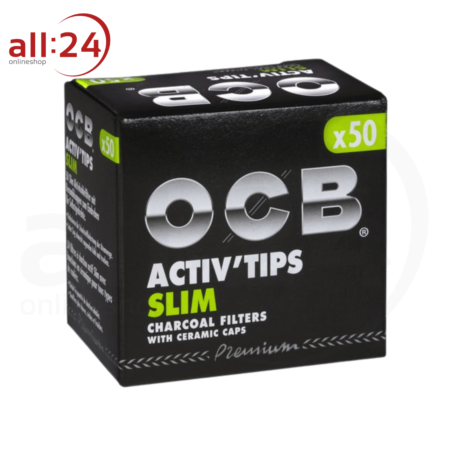 OCB Premium Activ Tips Slim 7mm Aktivkohlefilter - 10er Pack à 50 Filter 
