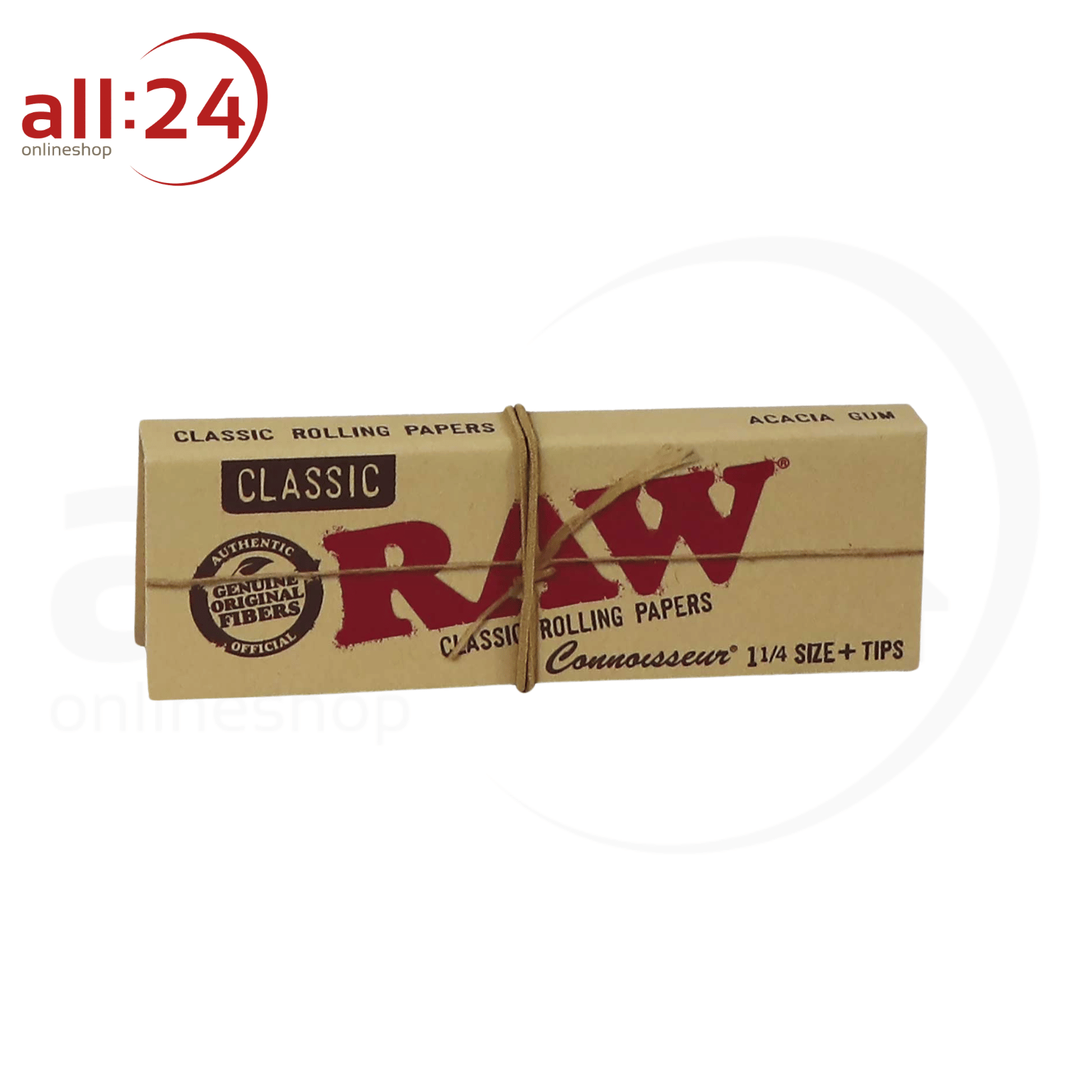 BOX RAW Rolling Paper Connoisseur Single Wide + Tips, 24 Stück 