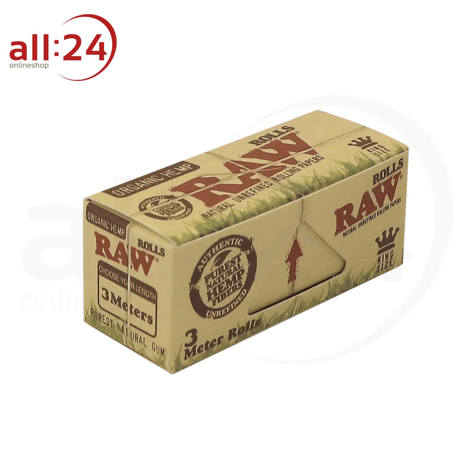 BOX RAW Organic Hemp King Size Rolls, 12 Stück á 3 Meter 