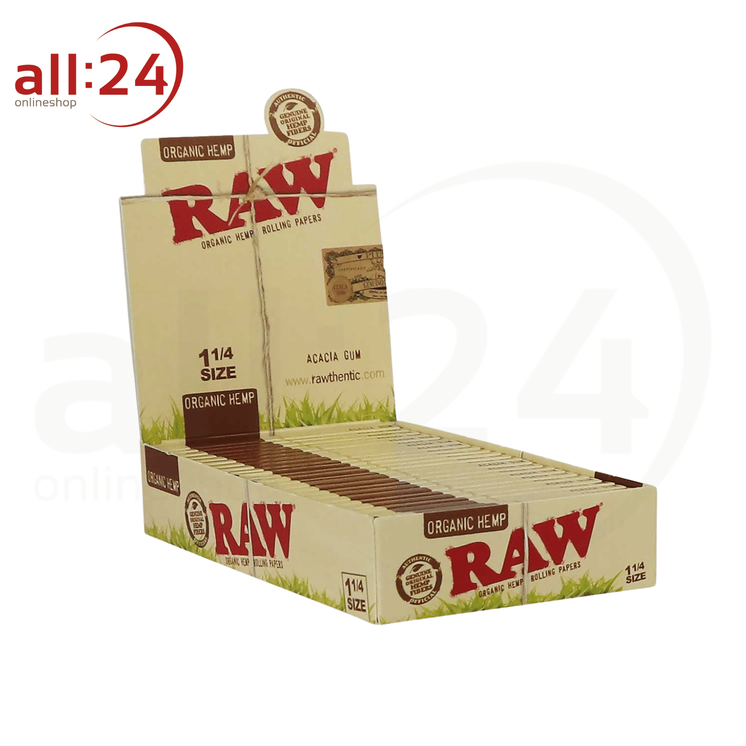 BOX RAW Organic Hemp Rolling Papers 1 1/4, 24 Stück 