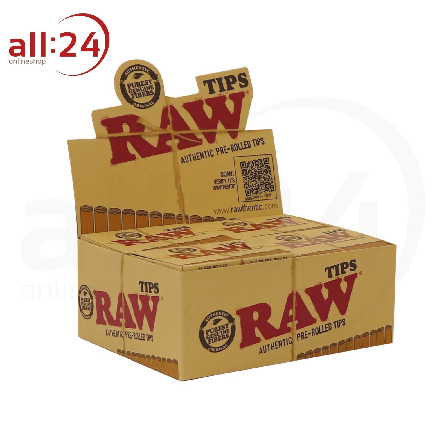 BOX RAW Prerolled Tips, Vorgerollte Filtertips, 20 Stück je 21 Filter 