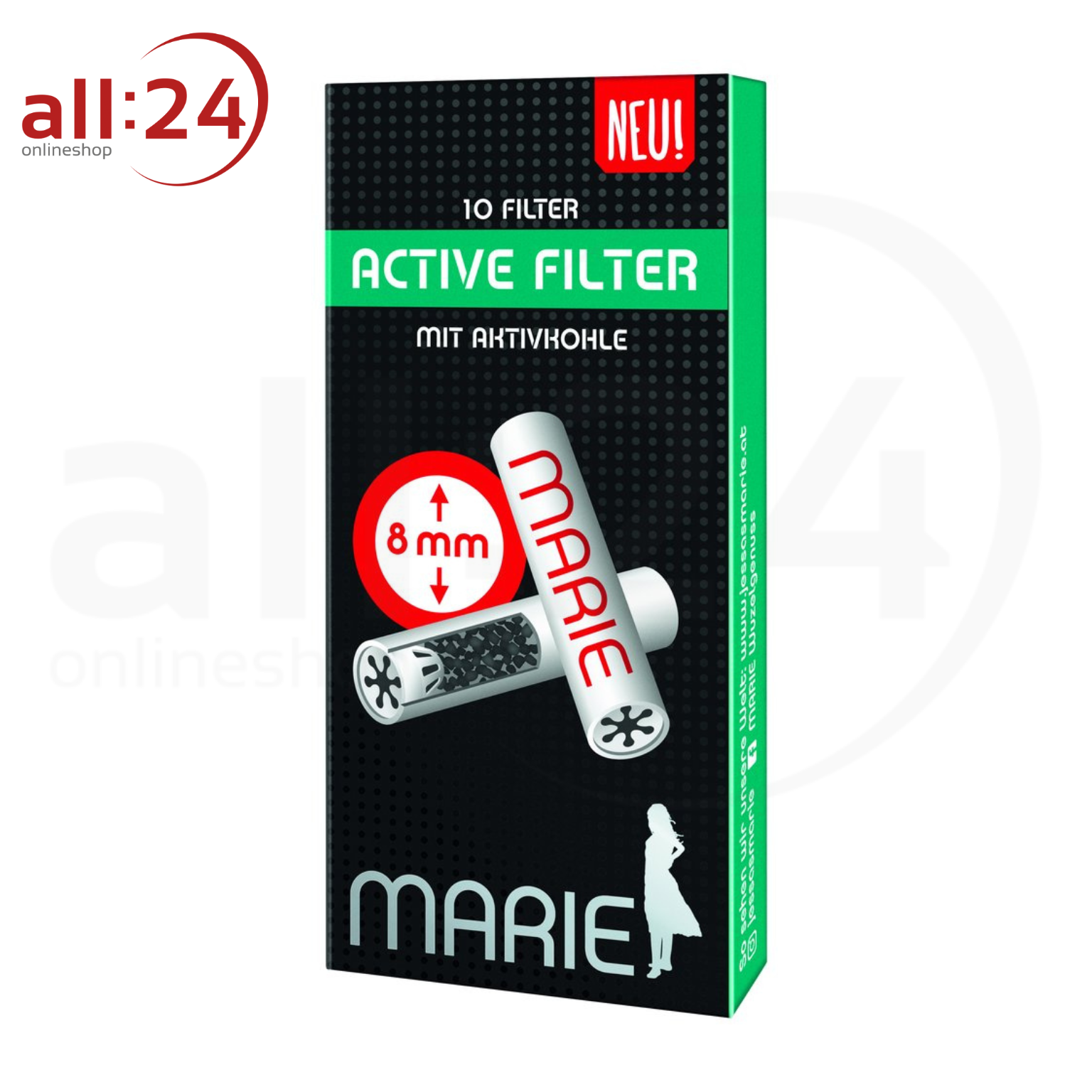 MARIE Active Filter 8mm - 25er Karton mit je 10 Filtern 