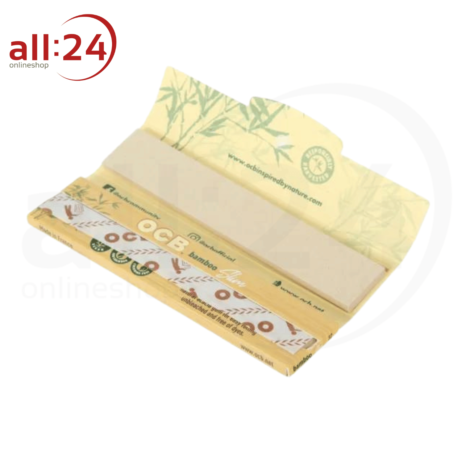BOX OCB Bamboo King Size Slim Zigarettenpapier + Filter Tips - 50 Stück, Ungebleichte Bambusfasern 