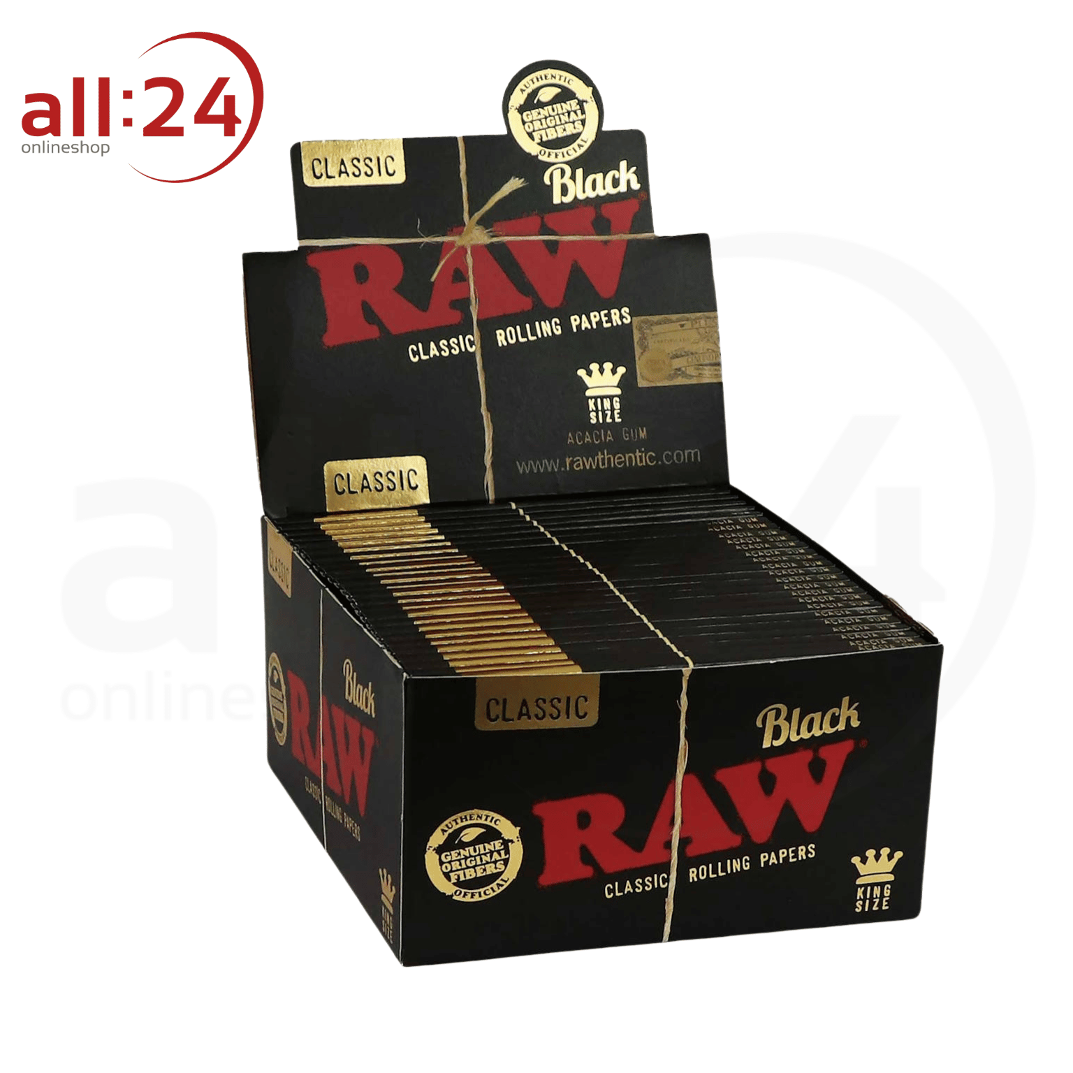 BOX RAW Black Rolling Paper King Size Slim, 50 Stück 