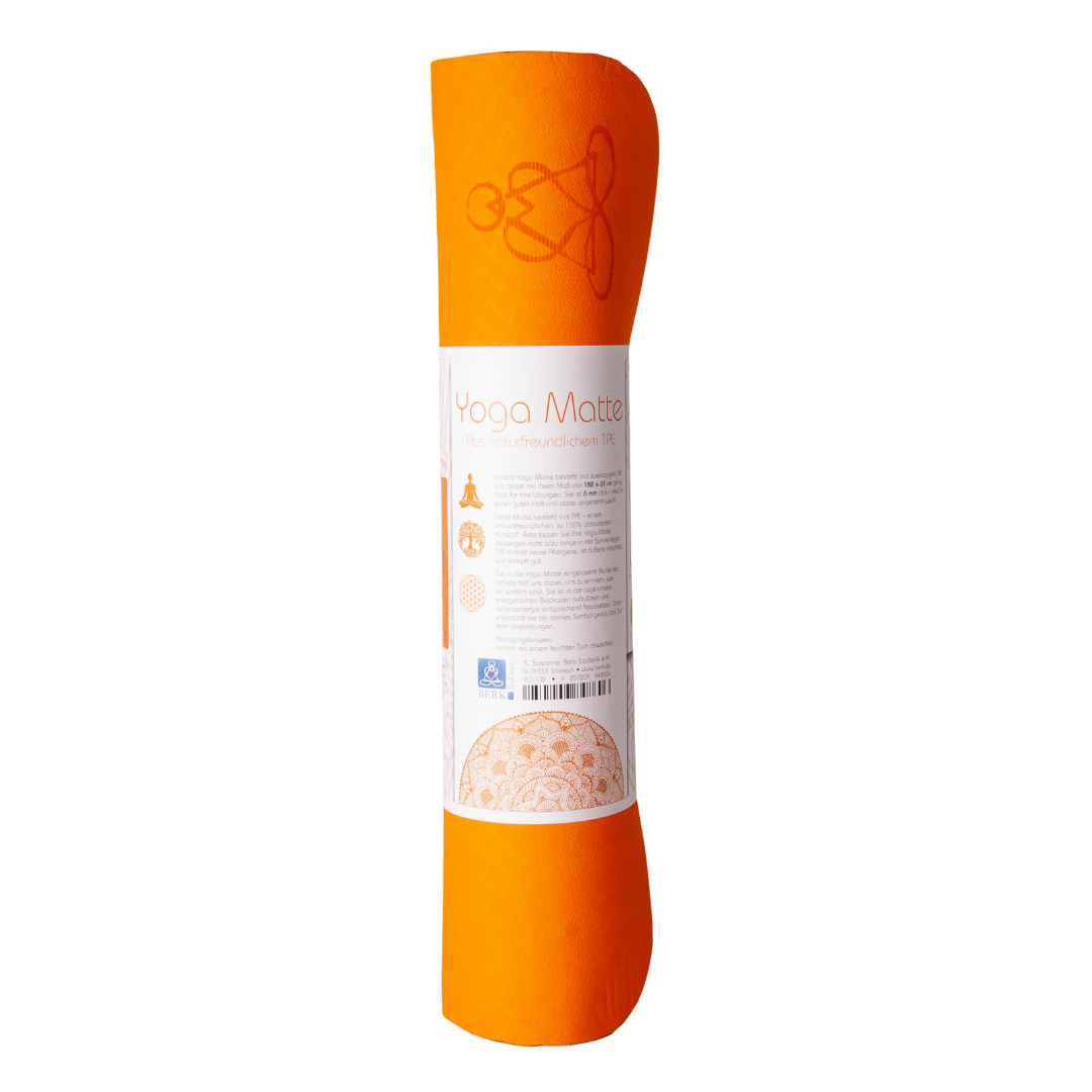 Yogamatte TPE Orange mit Blume des Lebens 